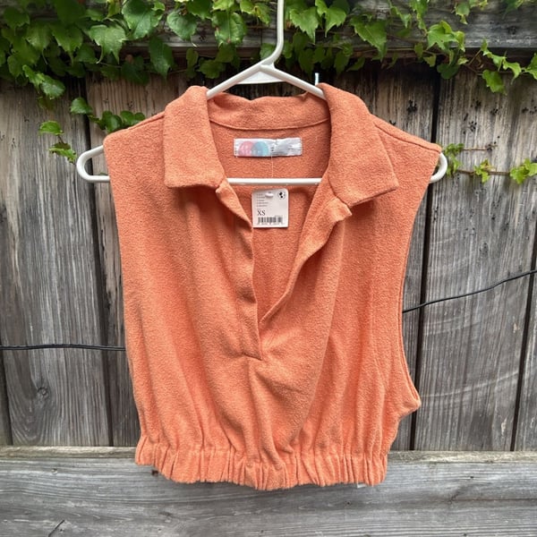 FP Beach Sleeveless Collared Cropped Terry Tank Top
