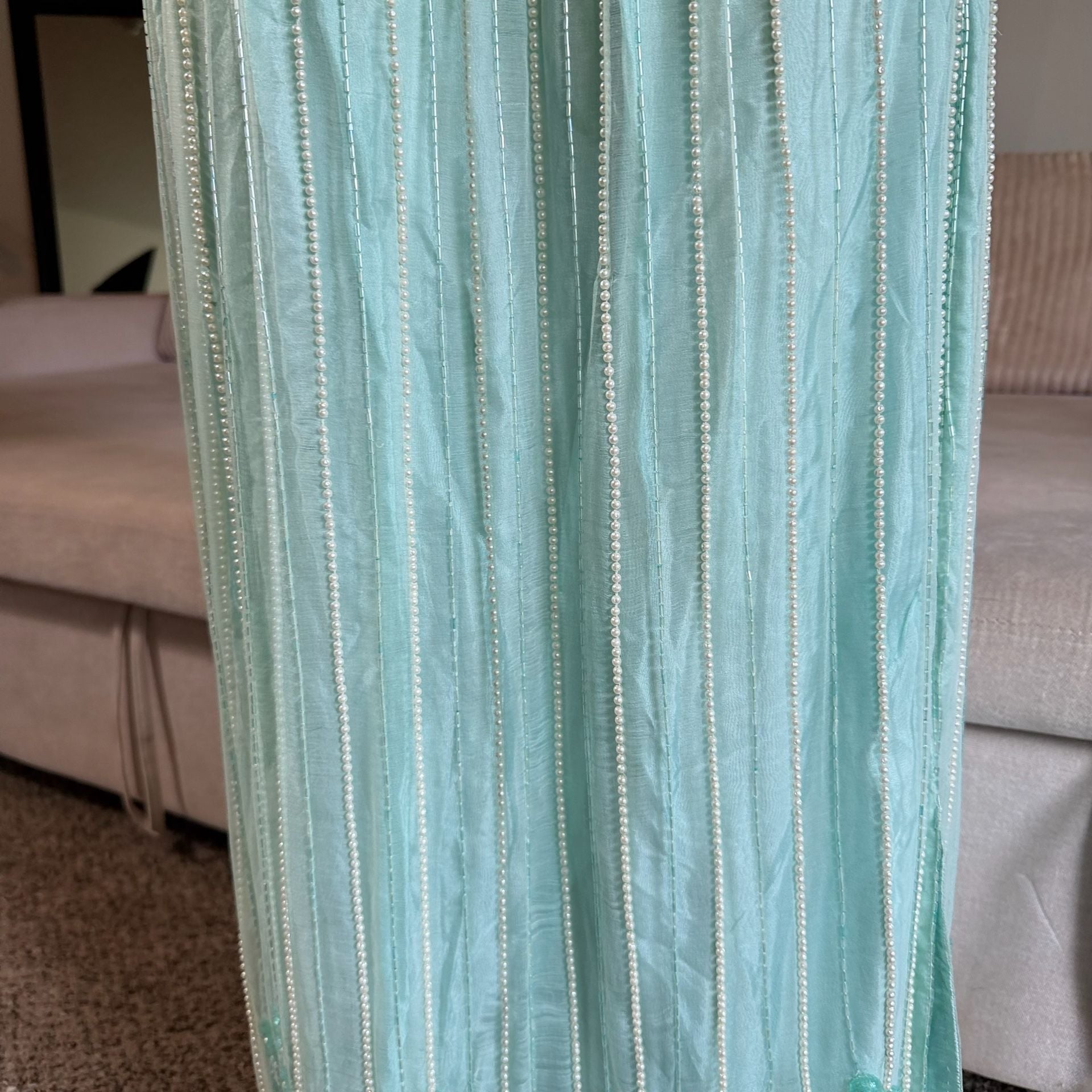 Vintage Silk Mint Green Beaded Maxi Skirt 5