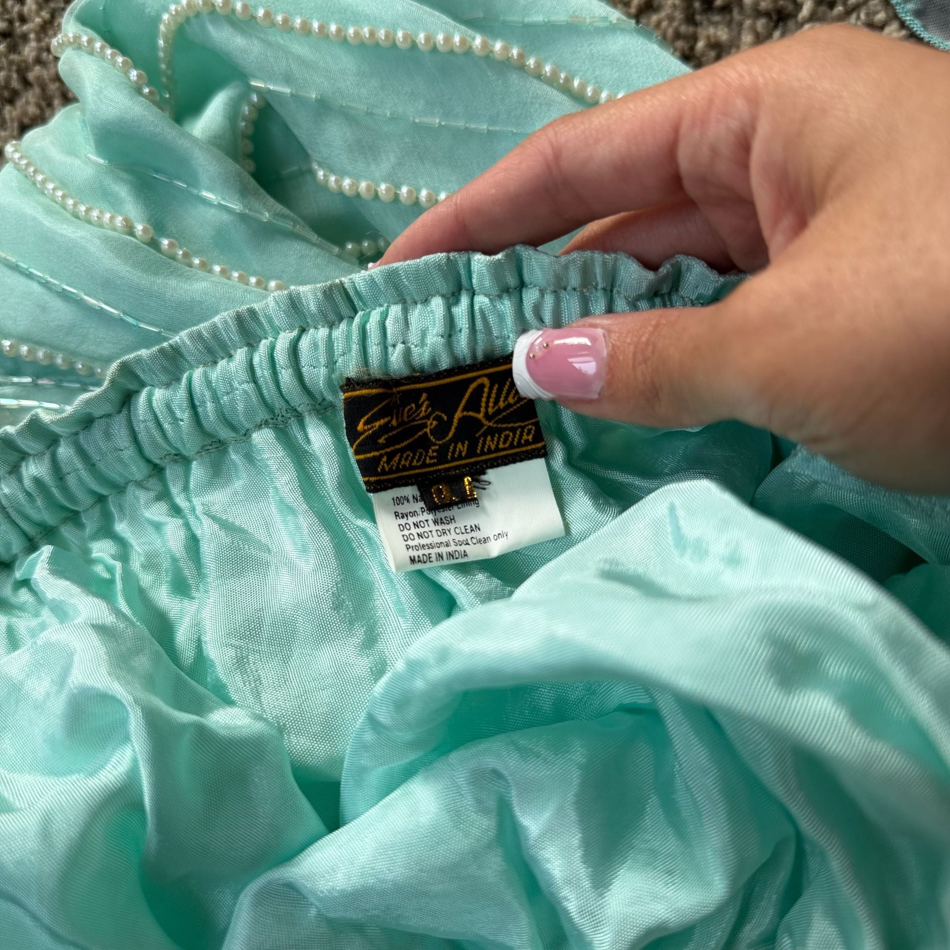 Vintage Silk Mint Green Beaded Maxi Skirt 6
