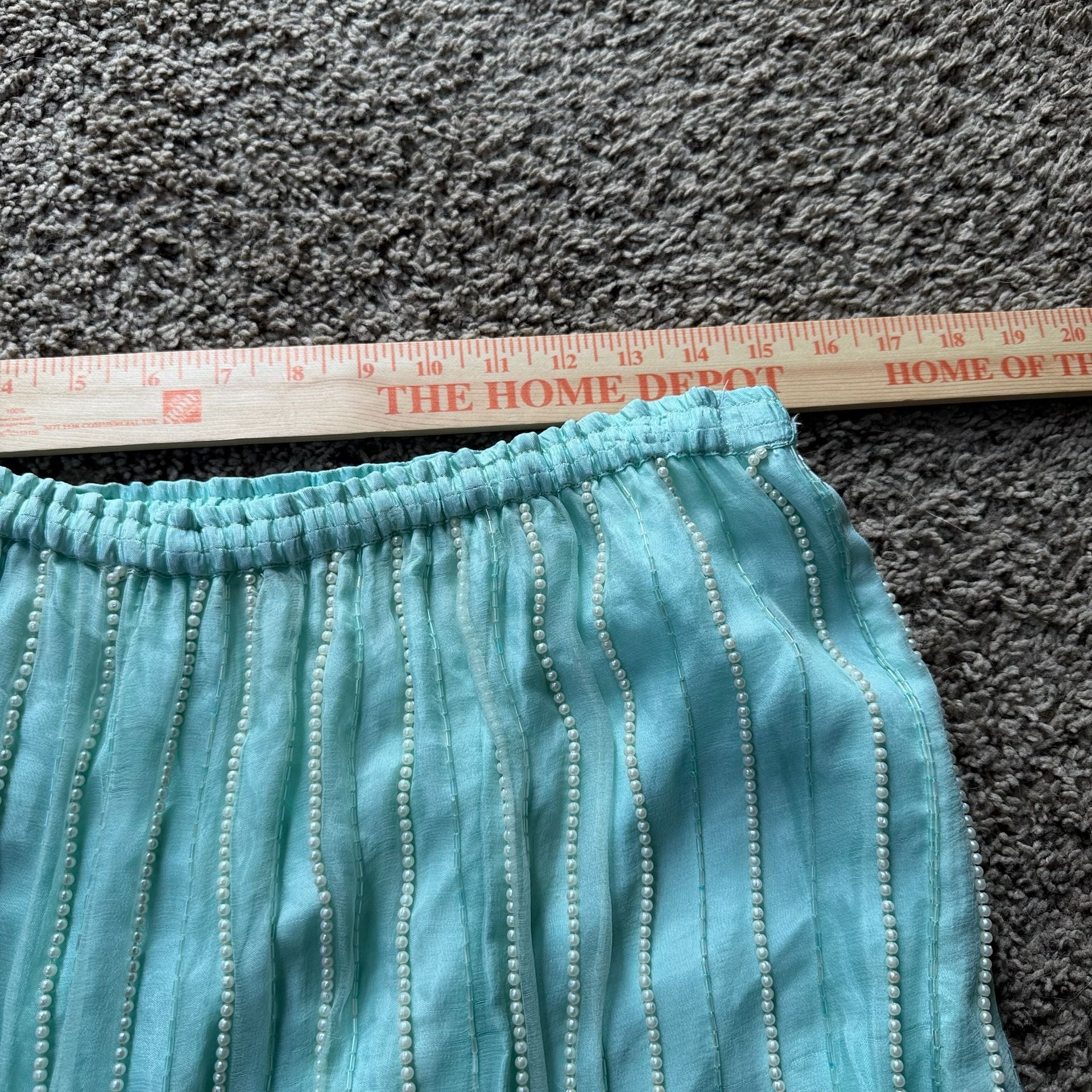 Vintage Silk Mint Green Beaded Maxi Skirt 8