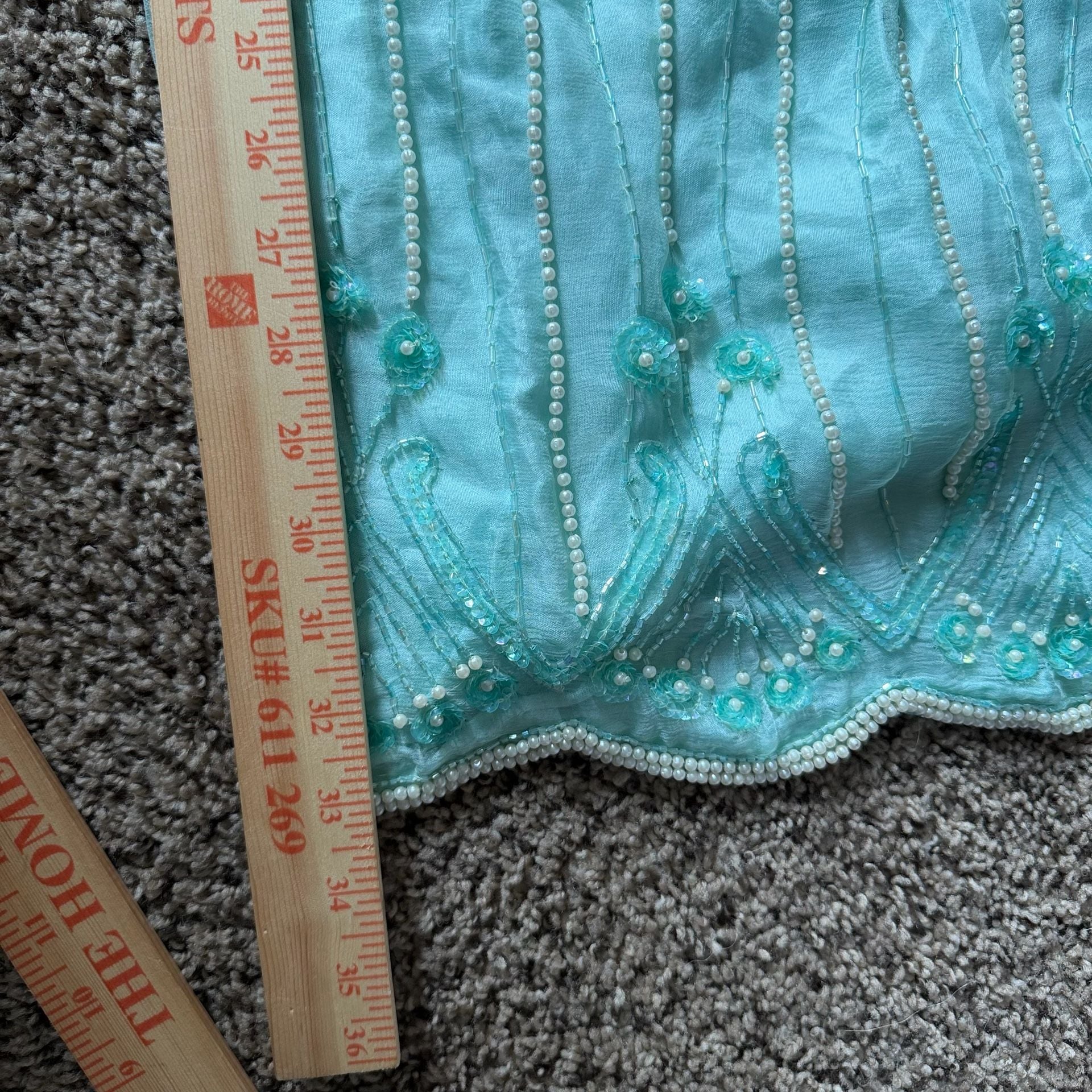 Vintage Silk Mint Green Beaded Maxi Skirt 9