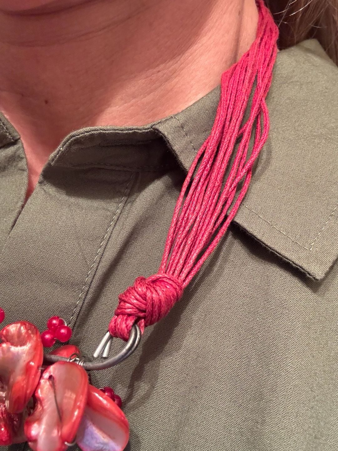 Red Shell Composite Statement Necklace with Multi-Strand Cord 3
