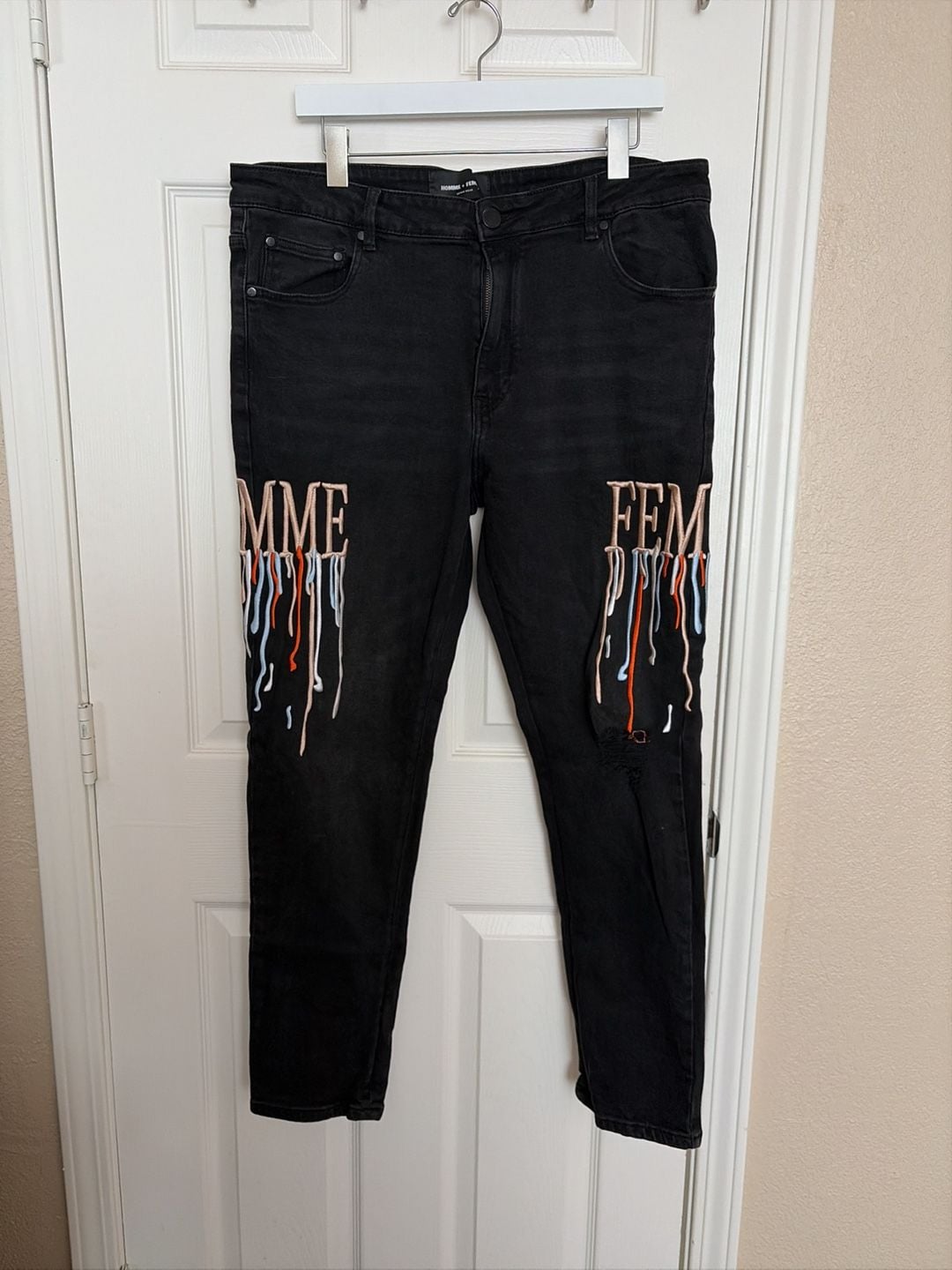 Homme + Femme Letterman Drip Black Denim Jeans 2