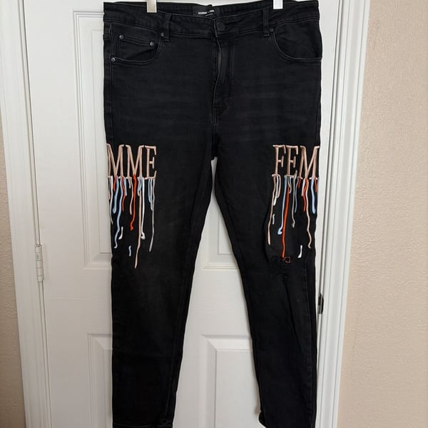 Homme + Femme Letterman Drip Black Denim Jeans