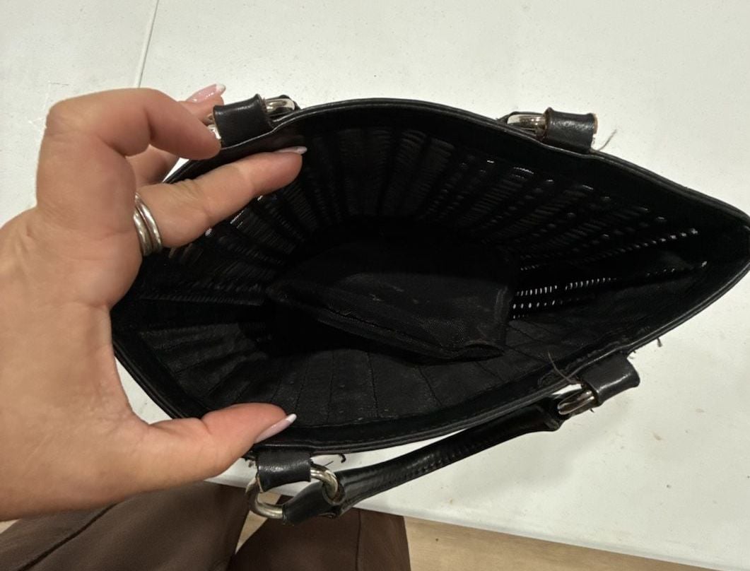 BCBGIRLS Black Laser-Cut Bucket Tote Bag with Removable Pouch 4