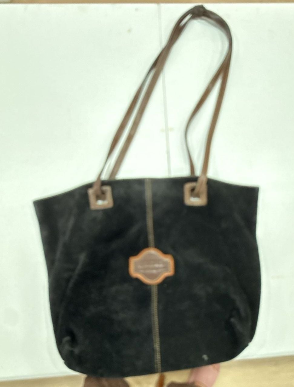Vintage Suede and Leather Tote Bag with Patterned Lining 2