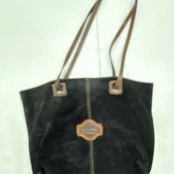 Vintage Suede and Leather Tote Bag with Patterned Lining