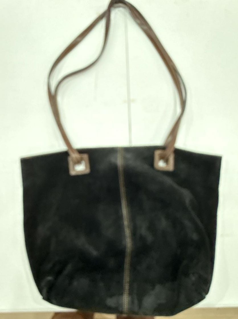Vintage Suede and Leather Tote Bag with Patterned Lining 3