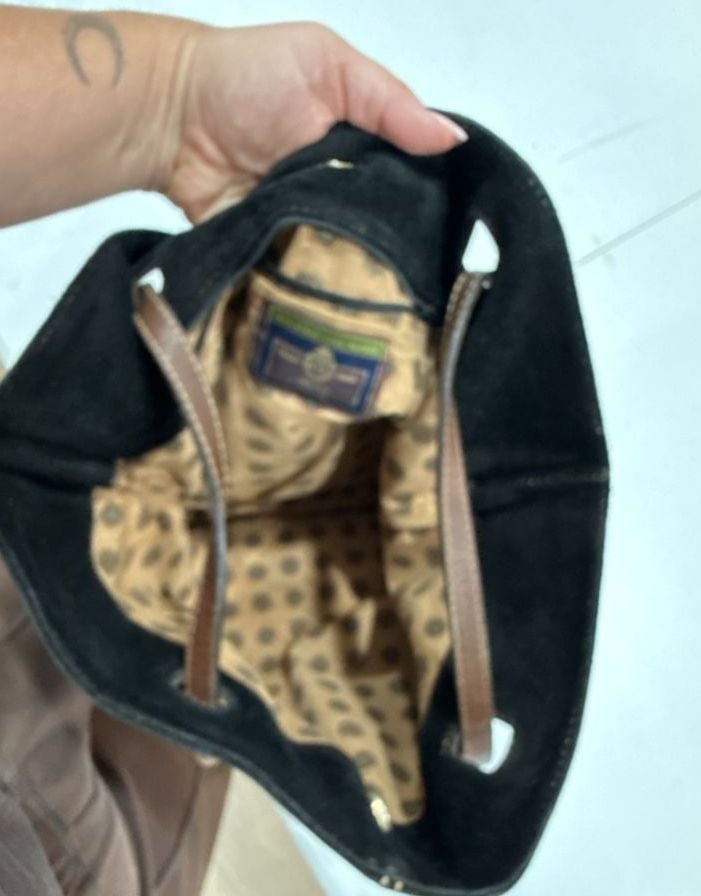 Vintage Suede and Leather Tote Bag with Patterned Lining 4