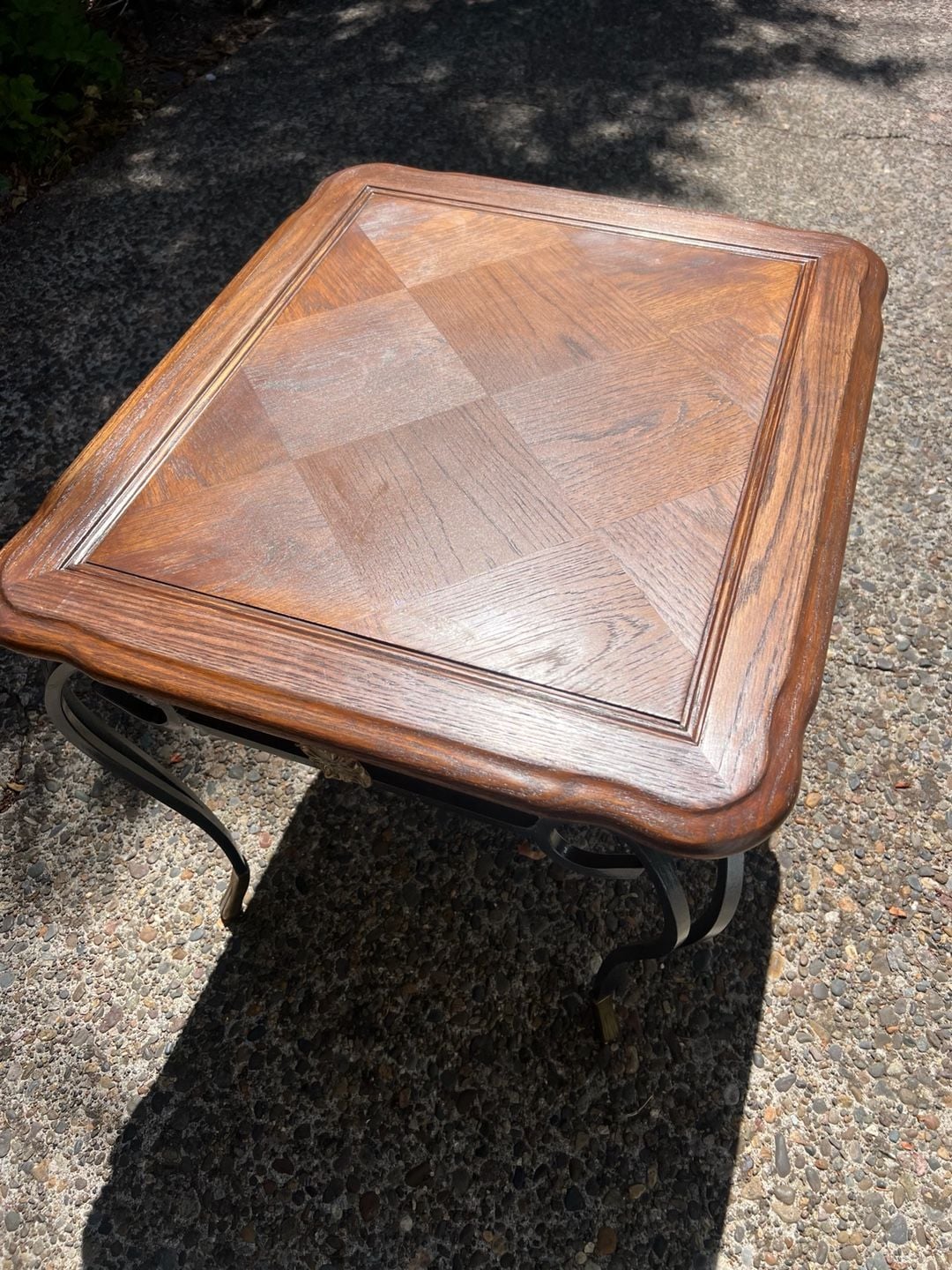 Vintage Wood & Wrought Iron Style Accent Table – Brass Tone Details – 28” Wide 1