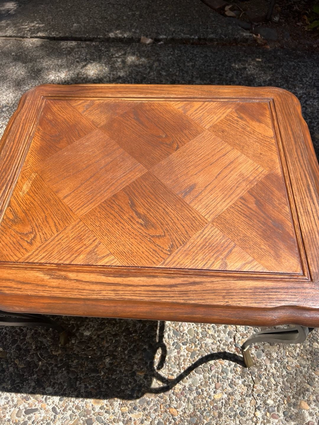 Vintage Wood & Wrought Iron Style Accent Table – Brass Tone Details – 28” Wide 2