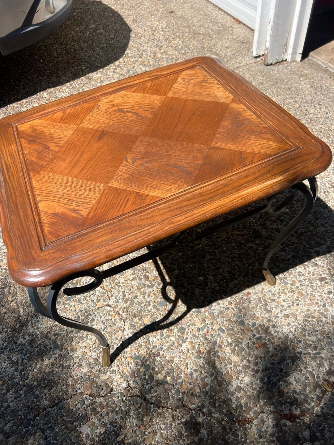 Vintage Wood & Wrought Iron Style Accent Table – Brass Tone Details – 28” Wide 3