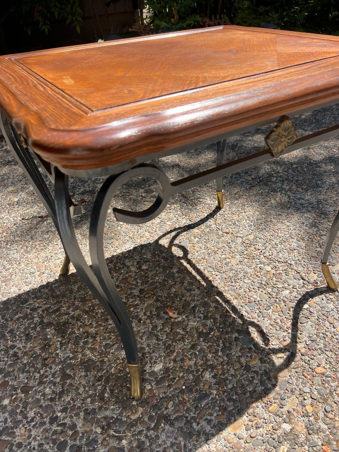 Vintage Wood & Wrought Iron Style Accent Table – Brass Tone Details – 28” Wide 4