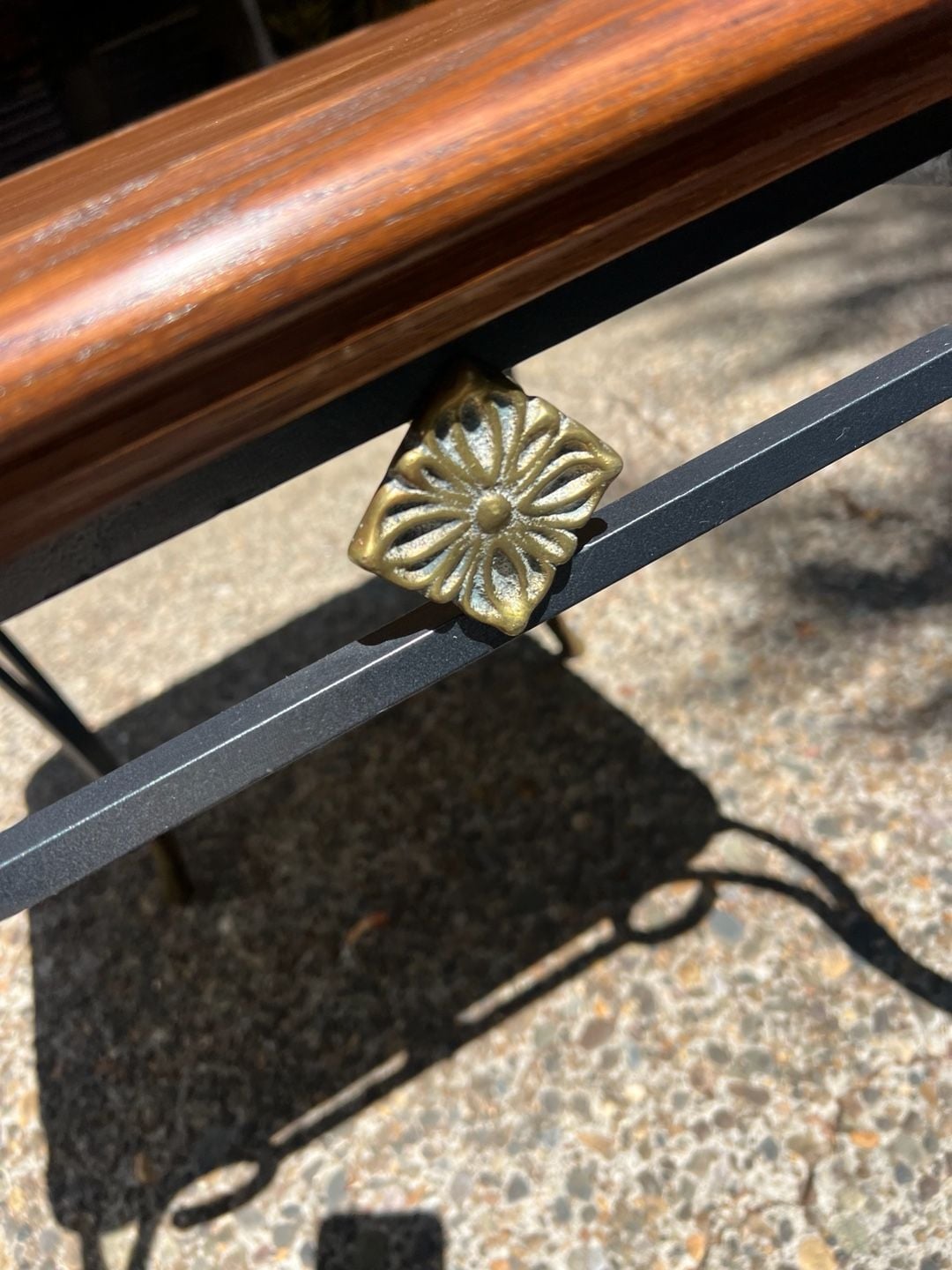 Vintage Wood & Wrought Iron Style Accent Table – Brass Tone Details – 28” Wide 6