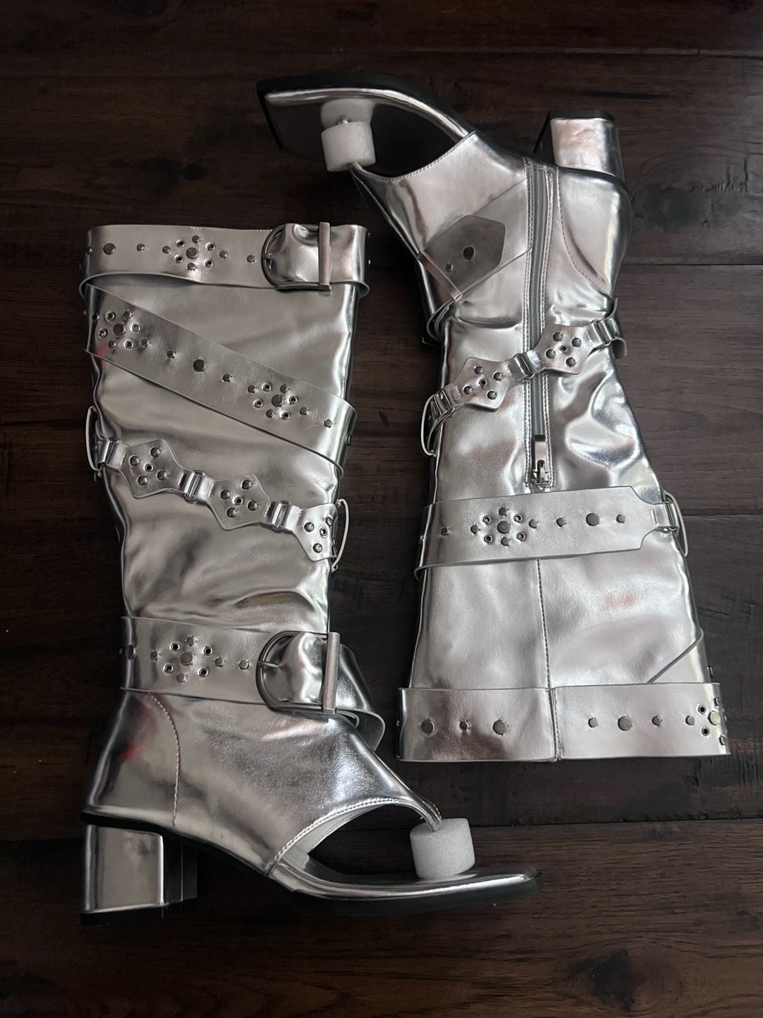 Genuine Leather Summer Boots for Woman Punk Style Rivet Knee High Boots 37 2