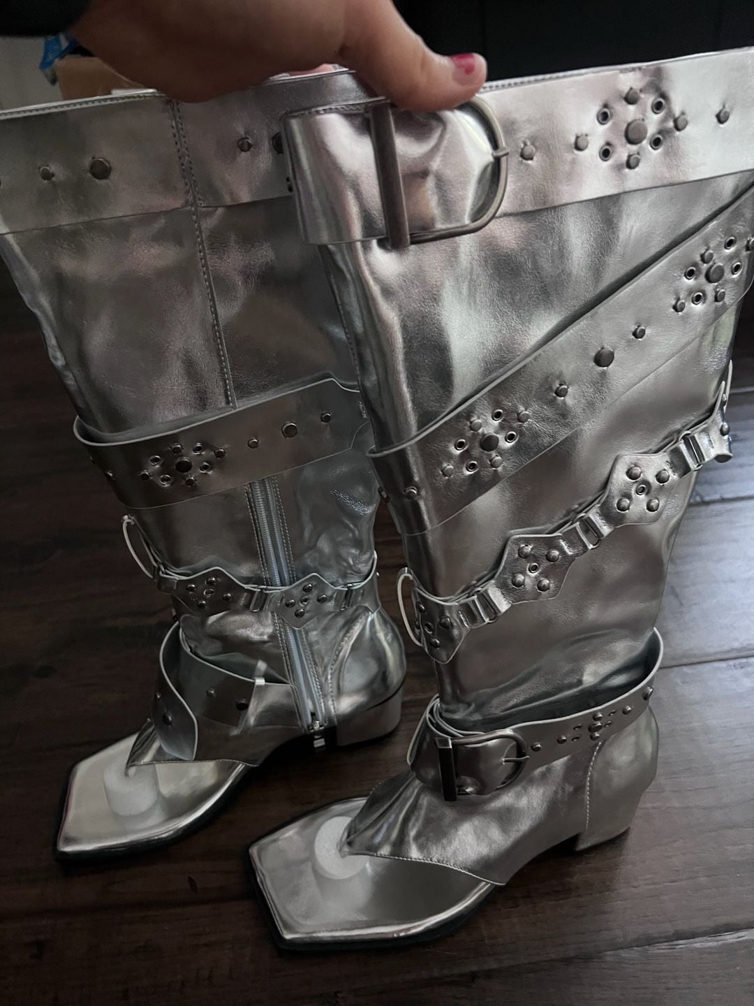 Genuine Leather Summer Boots for Woman Punk Style Rivet Knee High Boots 37 5