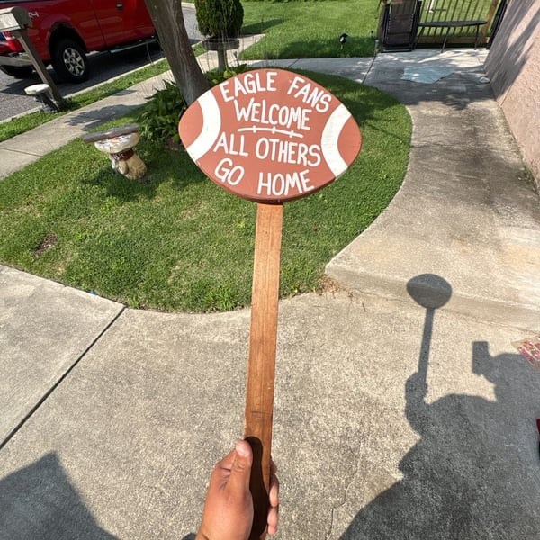 Handmade Wooden Eagle Fans Welcome Football Yard Stake Sign