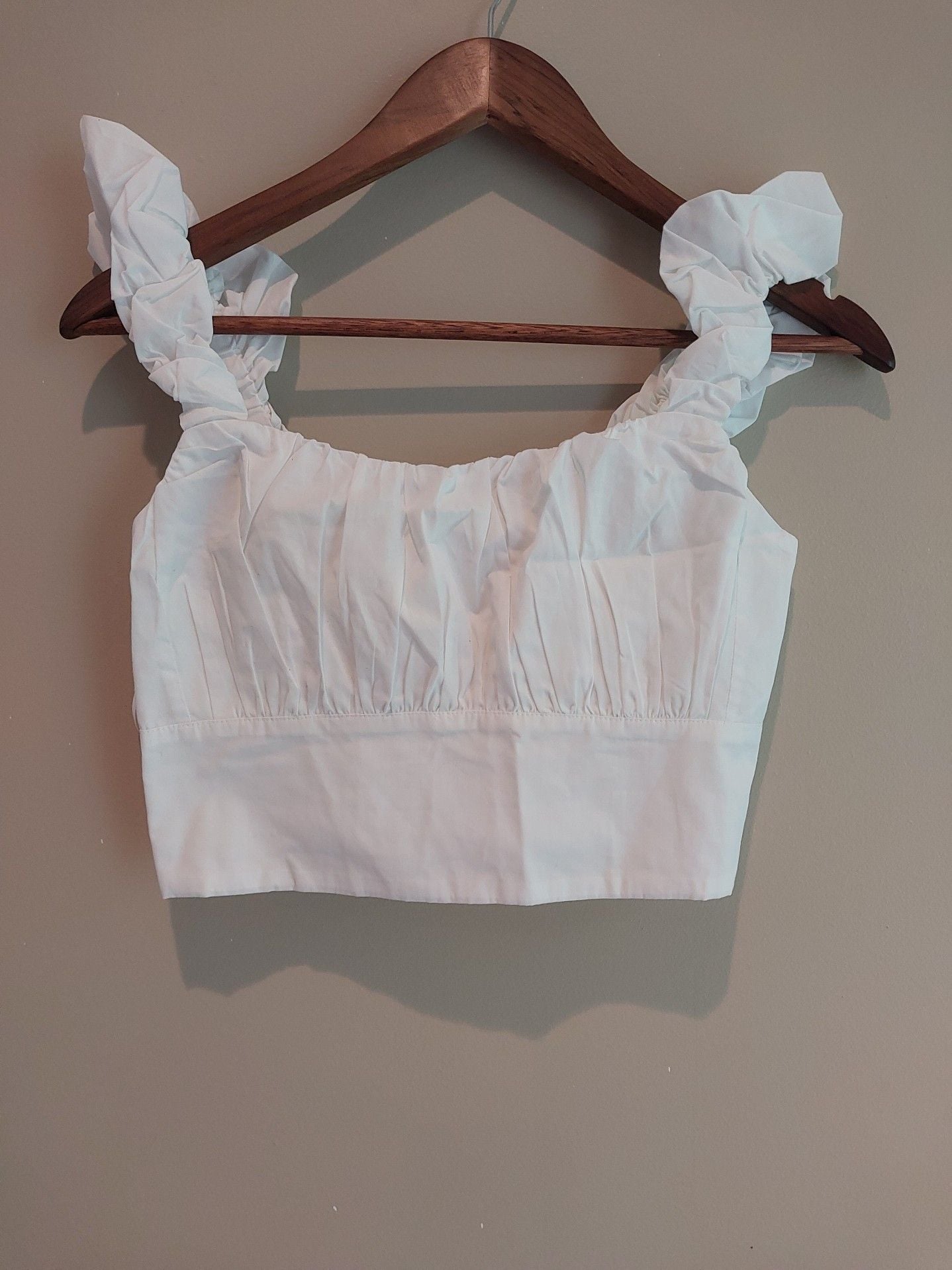 Abercrombie & Fitch White Scrunch Ruffle Strap Bustier Crop Top 2