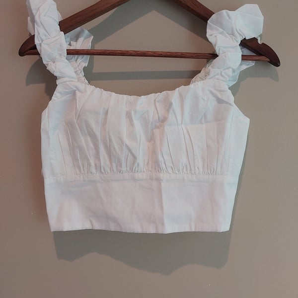 Abercrombie & Fitch White Scrunch Ruffle Strap Bustier Crop Top