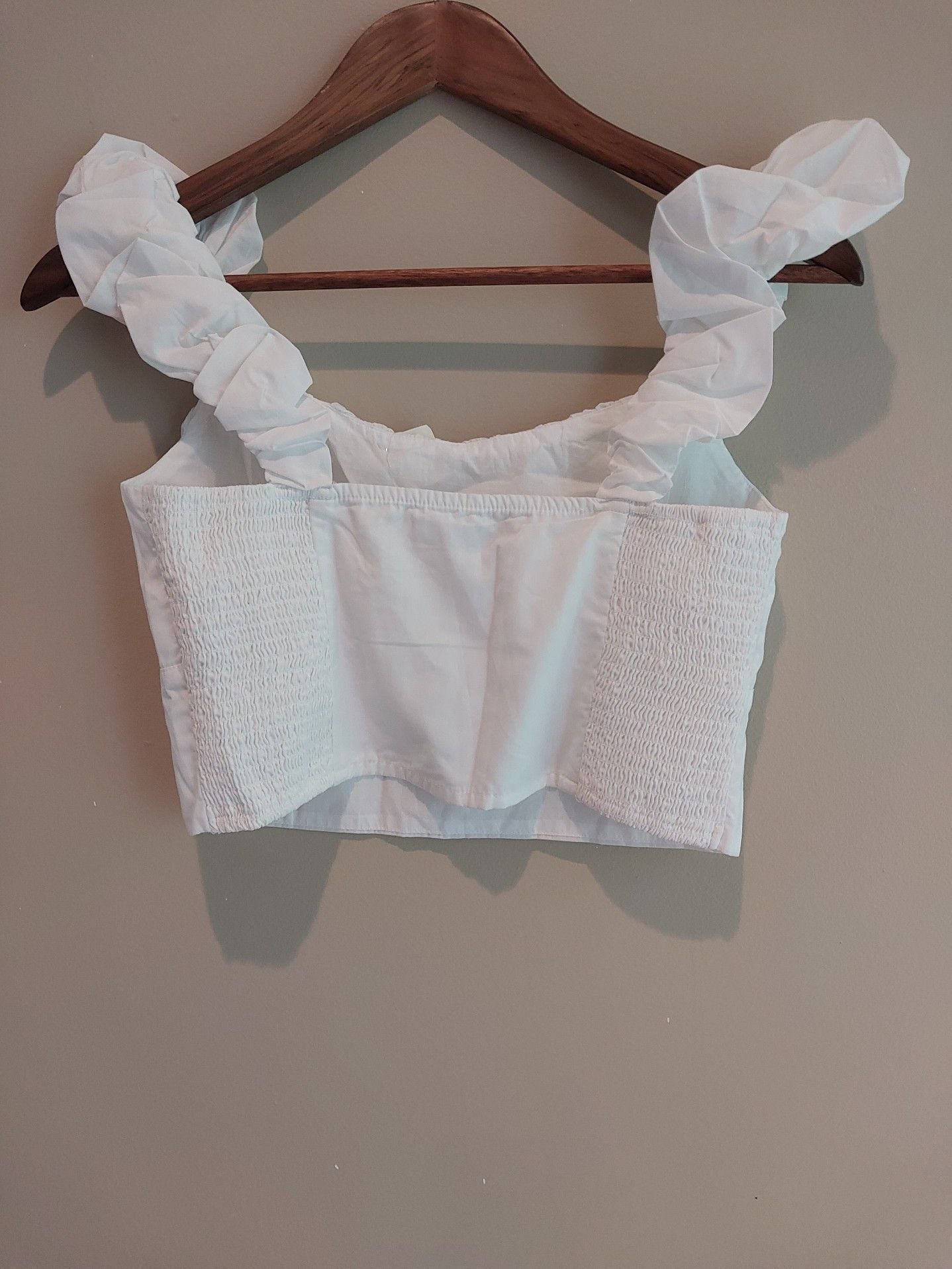 Abercrombie & Fitch White Scrunch Ruffle Strap Bustier Crop Top 7