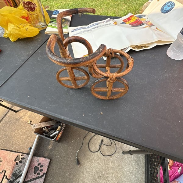 Vintage Bamboo and Rattan Tricycle Plant Holder
