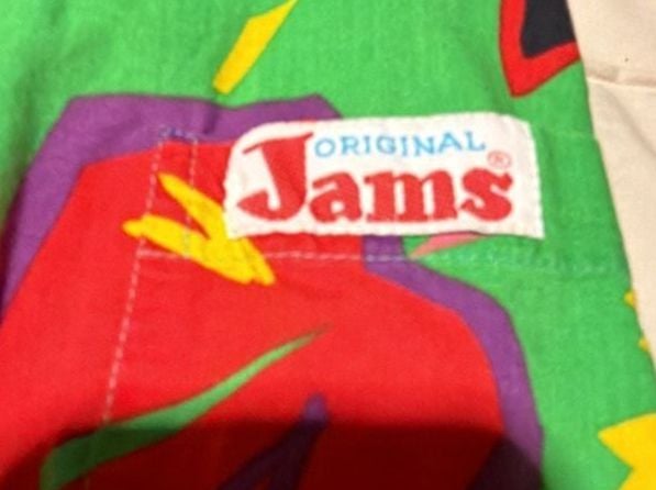 Original Jams by Surf Line Hawaii Vintage Green Abstract Floral Print Short Sleeve Button-Down Shirt **MISSING TWO GREEN BUTTONS!** 3
