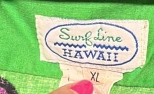 Original Jams by Surf Line Hawaii Vintage Green Abstract Floral Print Short Sleeve Button-Down Shirt **MISSING TWO GREEN BUTTONS!** 4