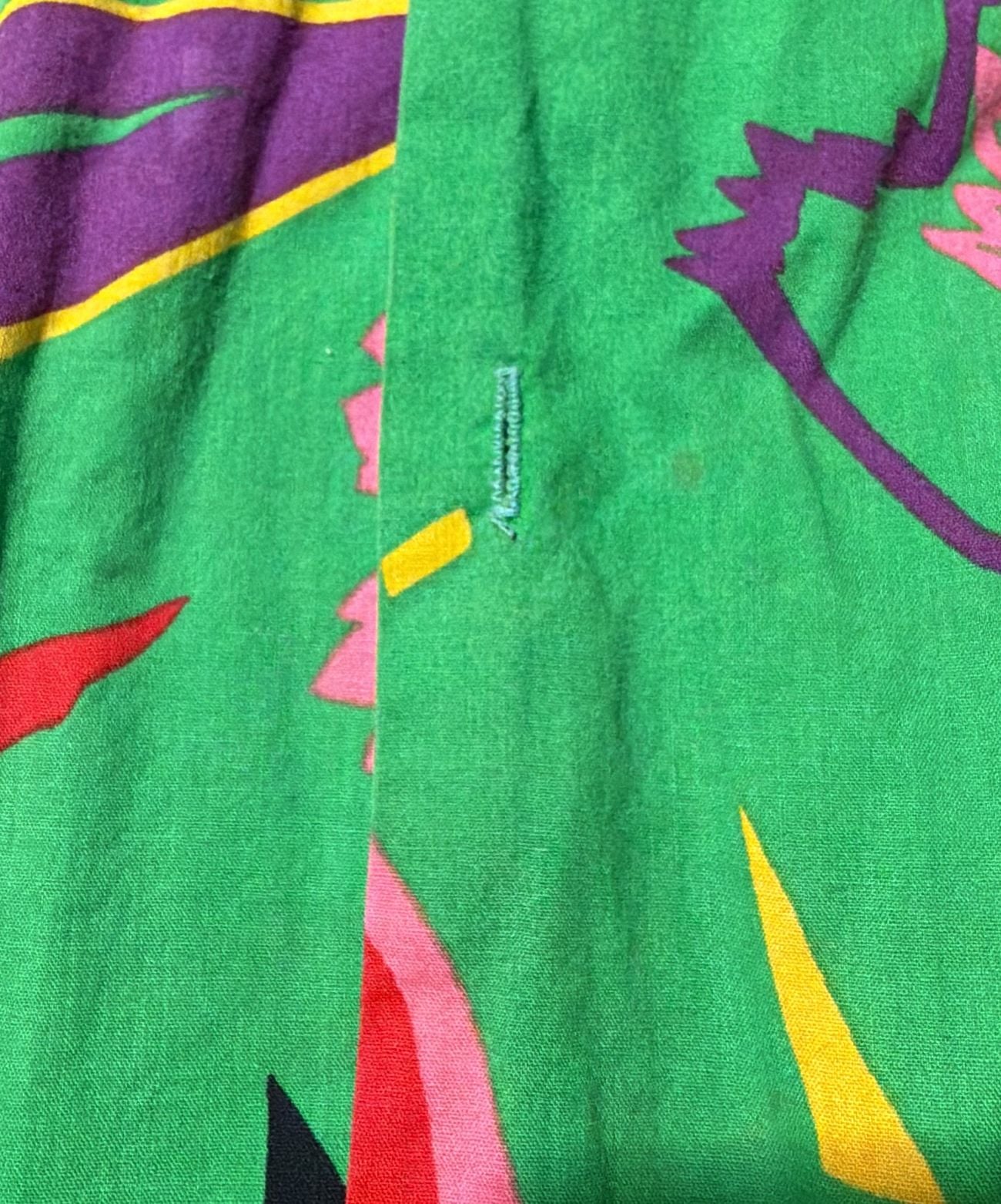 Original Jams by Surf Line Hawaii Vintage Green Abstract Floral Print Short Sleeve Button-Down Shirt **MISSING TWO GREEN BUTTONS!** 6