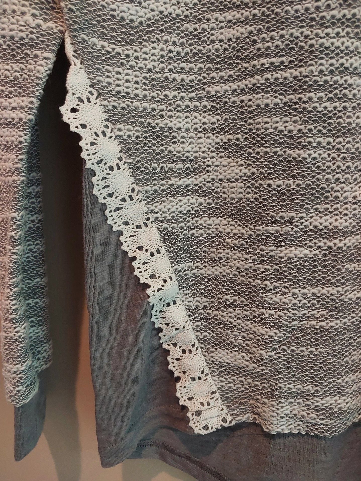 Crown & Ivy Gray and White Marled Knit Long Sleeve Top with Lace Side Inserts 6