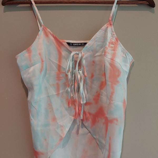 SHEIN Women's Tie-Dye Spaghetti Strap Tie-Front Camisole Top