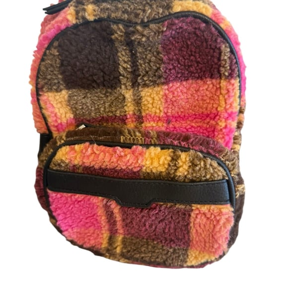 Reebok No Boundries Lot Of 2 Mini Backpack Leopard Plaid Print Sherpa White Pink