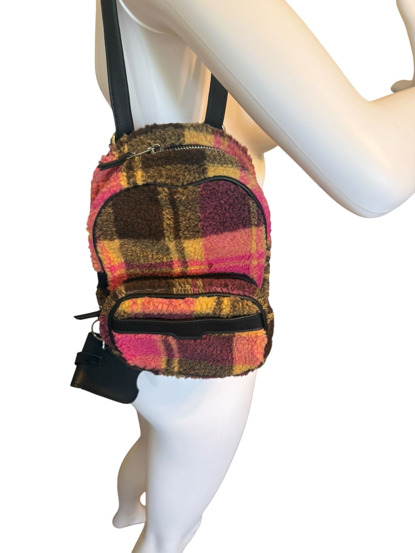 Reebok No Boundries Lot Of 2 Mini Backpack Leopard Plaid Print Sherpa White Pink 2