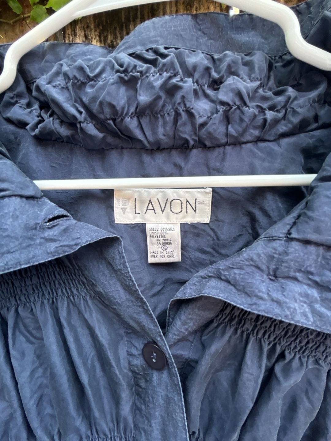 LAVON Vintage Navy Blue 100% Silk Ruched Button-Up Jacket 3