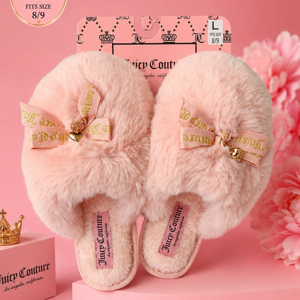 Juicy Couture Women's JC-Majestic Faux Fur Slippers, Blush Pink