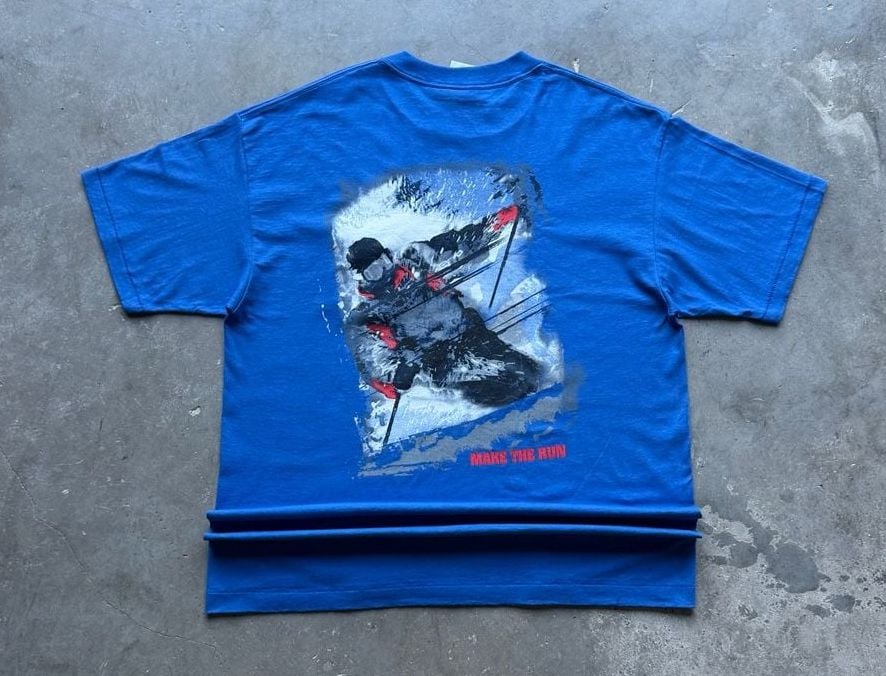 Vintage 90s Marlboro Adventure Team 'Make The Run' Skier Graphic T-Shirt XL 2