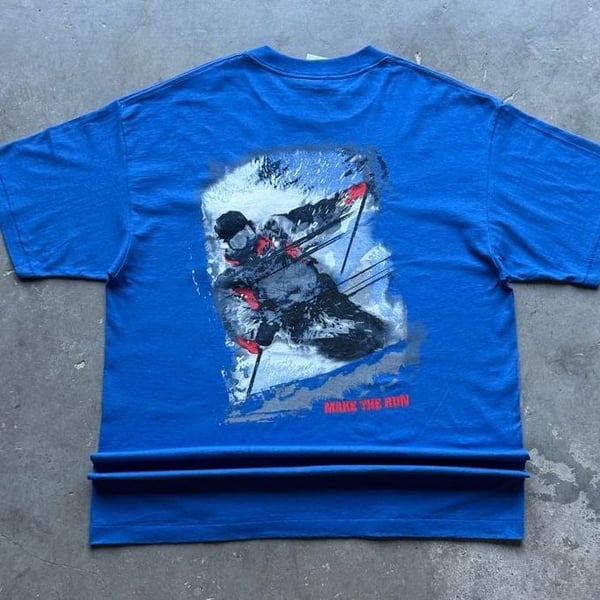 Vintage 90s Marlboro Adventure Team 'Make The Run' Skier Graphic T-Shirt XL