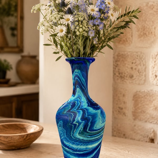 Hebron Carafe / Vase Blue – Recycled Glass & Hand-Blown