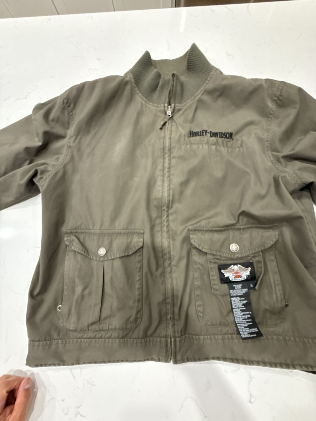 Harley-Davidson Men's XL Reversible Bomber Jacket, Green Utility Style 2