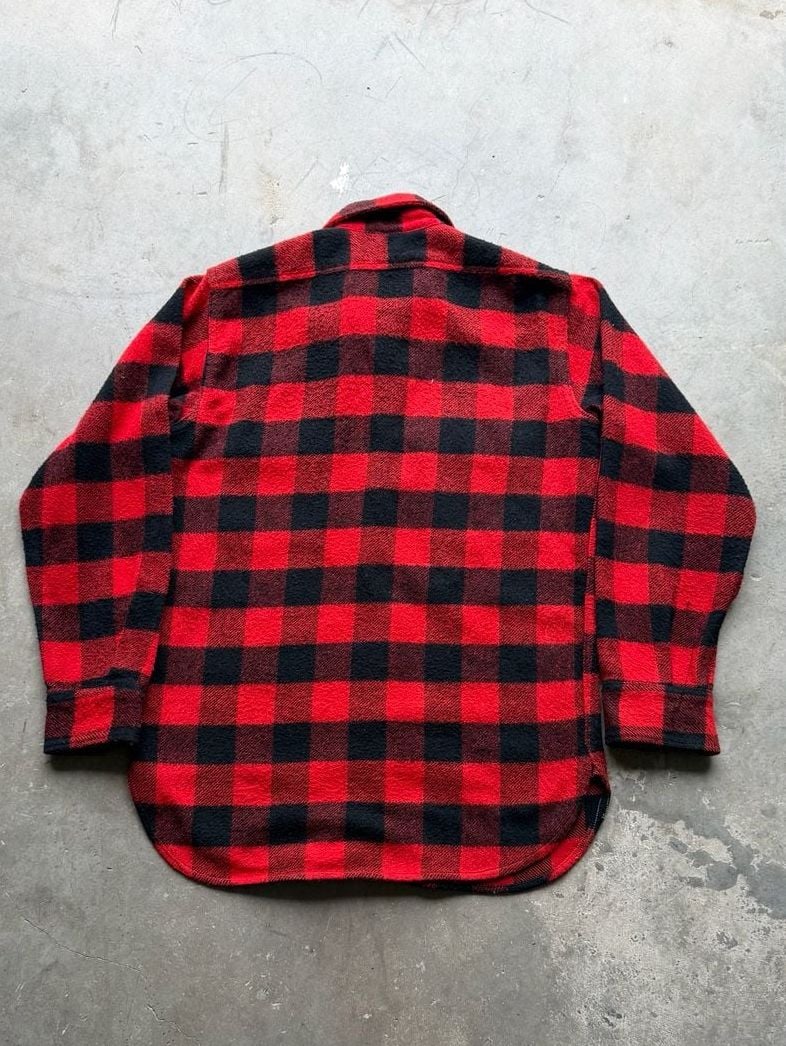 Vintage 70s Sears Kings Road Mens Store Buffalo Plaid Wool Blend Flannel Shirt 8