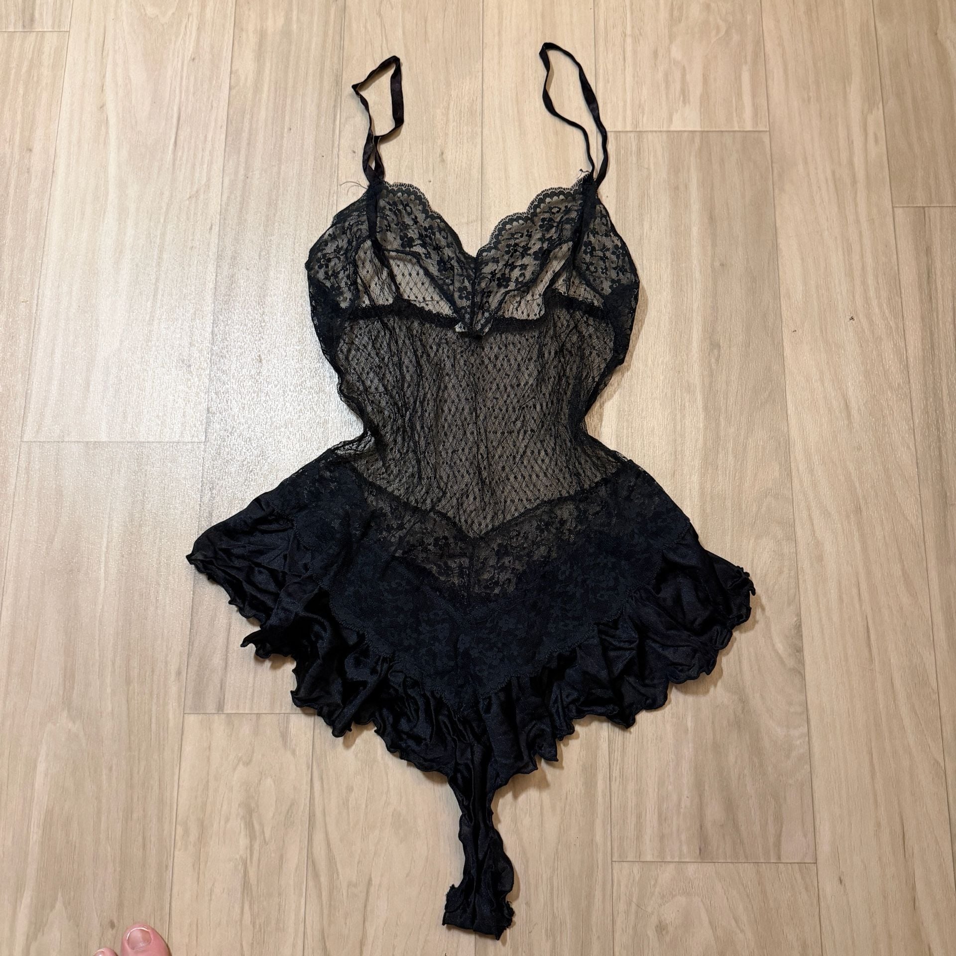 Vintage Black Lace Mesh Lingerie Teddy Size Medium Made in USA 3