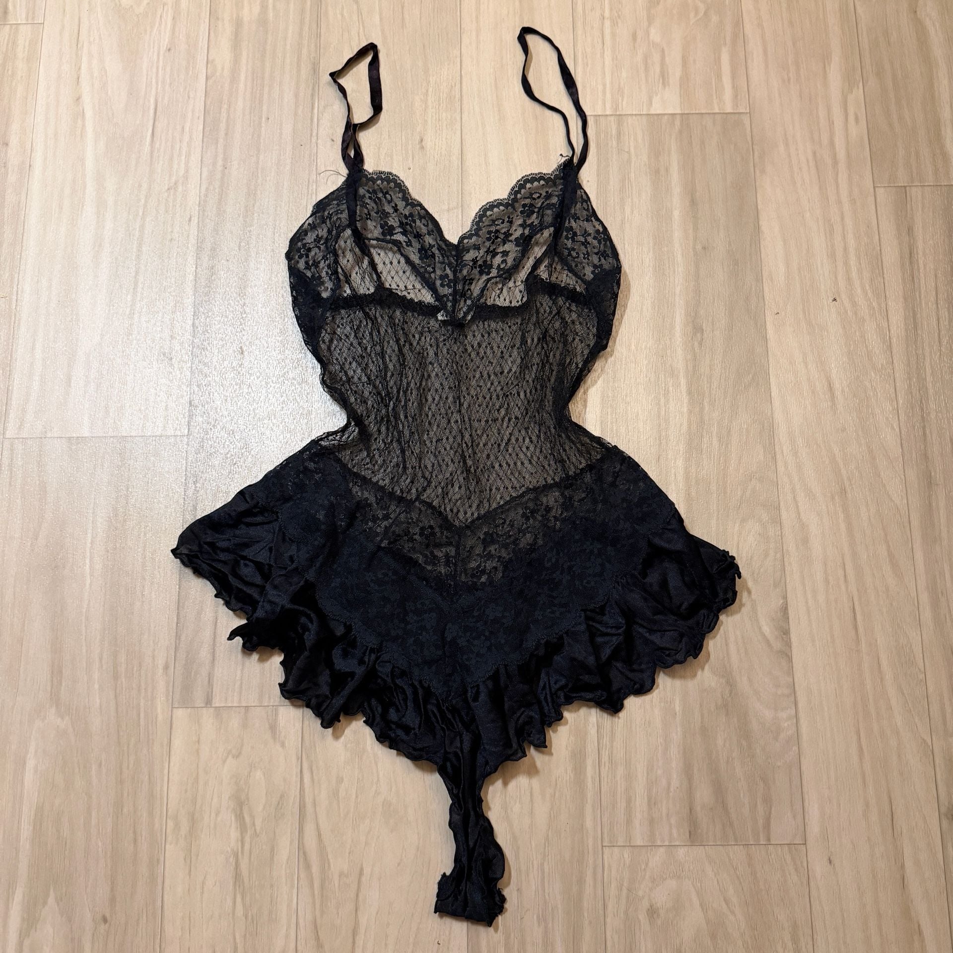Vintage Black Lace Mesh Lingerie Teddy Size Medium Made in USA 2