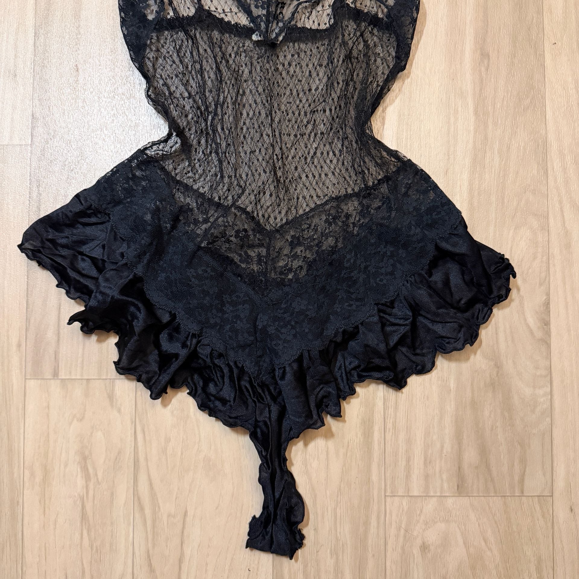 Vintage Black Lace Mesh Lingerie Teddy Size Medium Made in USA 4
