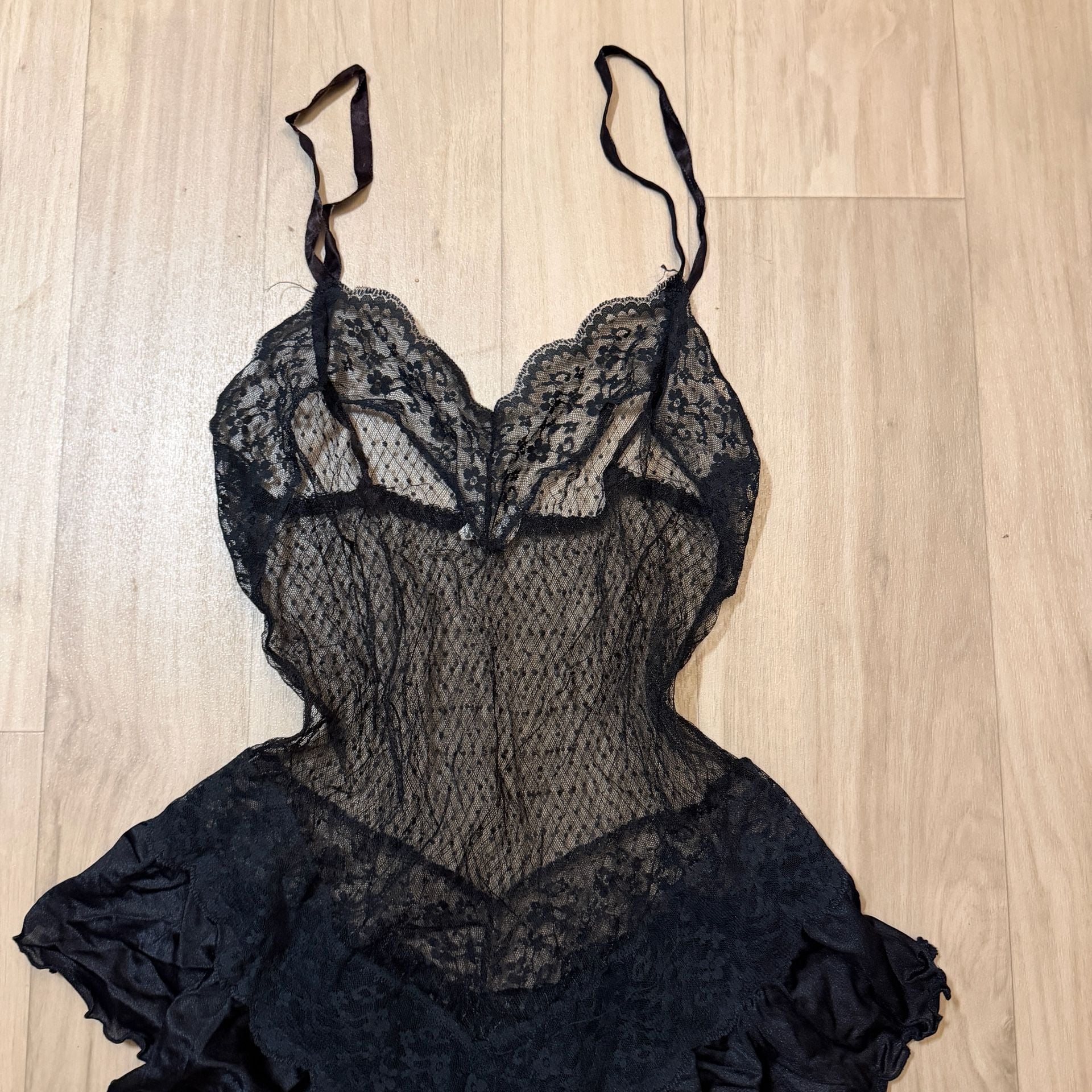Vintage Black Lace Mesh Lingerie Teddy Size Medium Made in USA 6