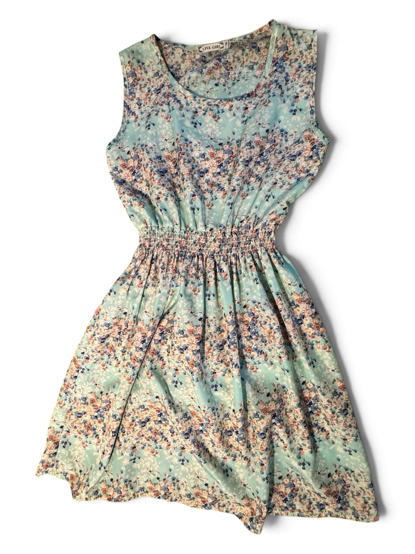 Liva Girl Medium Women Floral Smocked Waist Midi Dress – Mint Green Cottagecore 2