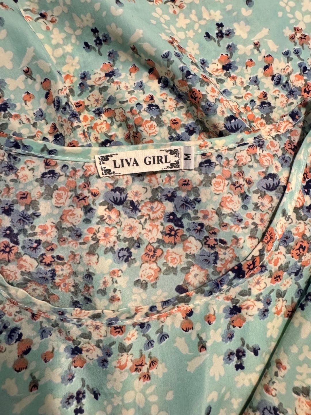 Liva Girl Medium Women Floral Smocked Waist Midi Dress – Mint Green Cottagecore 6