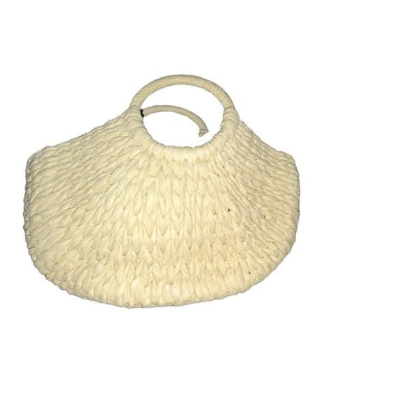Cream Handwoven Straw Half-Moon Tote Bag Clutch Purse
