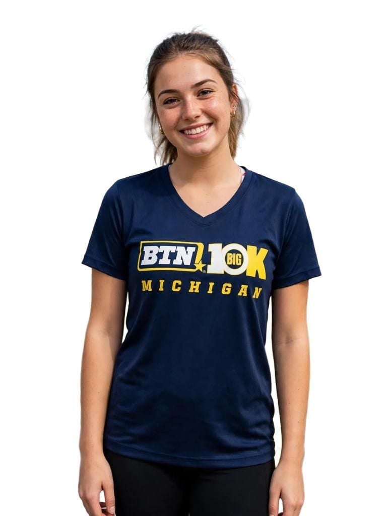 BTN Big 10K Michigan Wolverines Tee Shirt Size M Womens V-Neck Performance 2015 2
