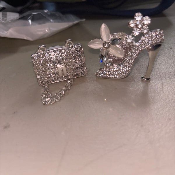 Bling Rhinestone Handbag and High Heel Shoe Car Air Vent Diffuser Clip Set
