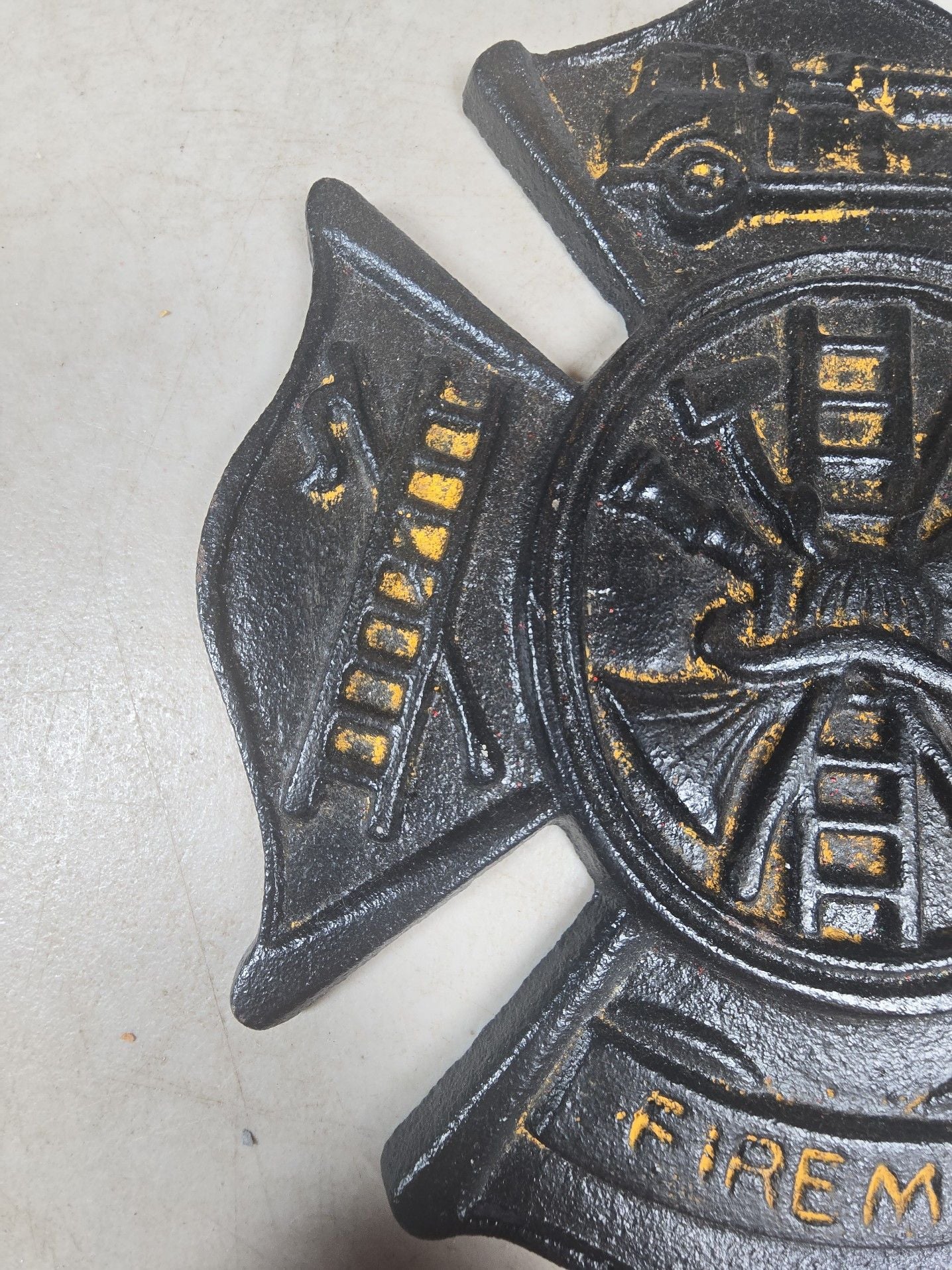 Cast Iron Fireman Maltese Cross Wall Plaque with Hand Painted Gold Accents 5