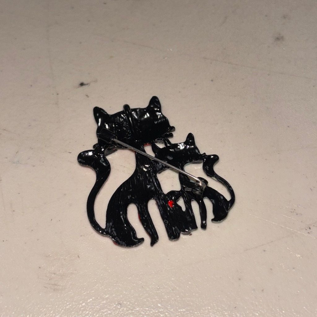Colorful Enamel Mother and Kitten Cat Brooch Pin with Flower Details 2